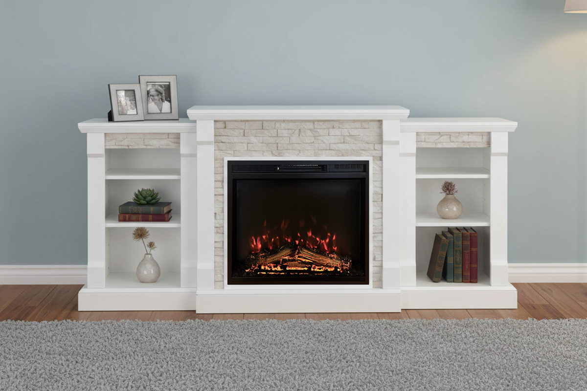 23インチ電気暖炉ギャラティン（ブックケース付き）